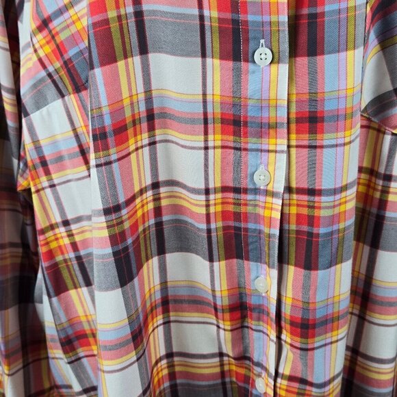 Torrid Size 4 (US 26) Multicolor Plaid Tunic Top Button Down Front Long Sleeves - Picture 5 of 13